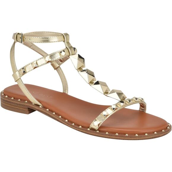 Nine West Women Marcila Slingback Ankle Strap Studded Sandals Size US 11M Gold - Picture 1 of 4
